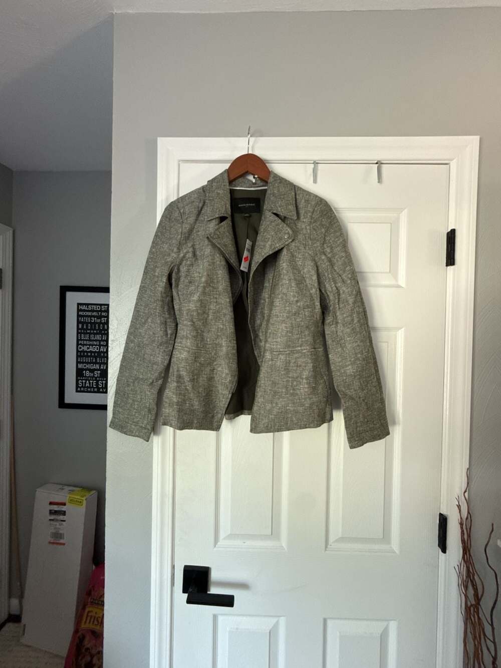 Banana Republic Gray Green Linen Blend Moto Jacket Size 4